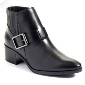 Aquatalia Leather Foster Weatherproof Bootie black buckle Italy 6.5